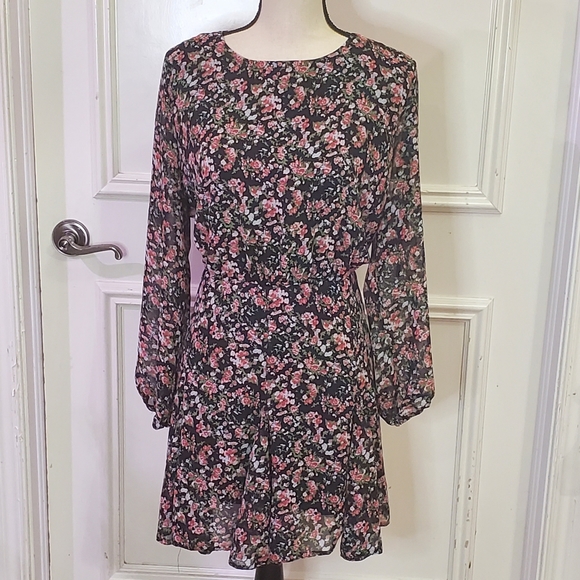 Ax Paris Black/Mauve/Green Multi-color Floral Long Sleeve Mini Dress, Size 18 - Picture 6 of 15